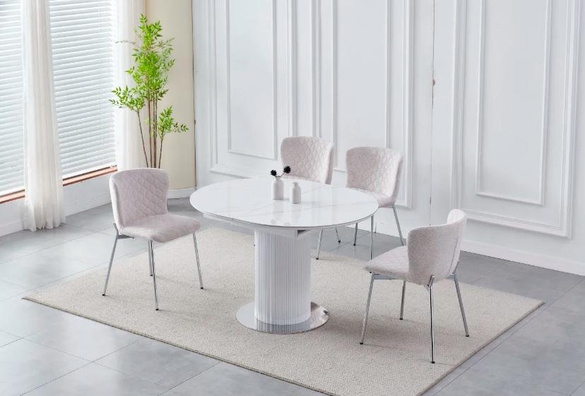 TABLE A MANGER RALLONGE CERAMIQUE SOFIA PIED DORÉ - Image 4