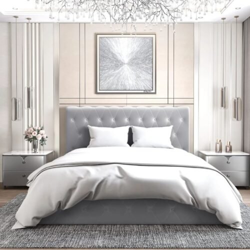 Lit coffre corsica en velours gris