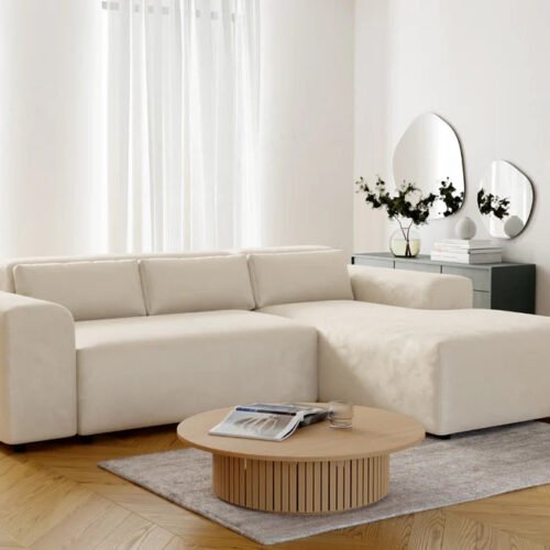 Moris Textured Beige Velvet Sofa