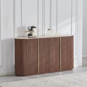 BUFFET CALYPSO – TRAVERTIN CÉRAMIQUE & NOYER