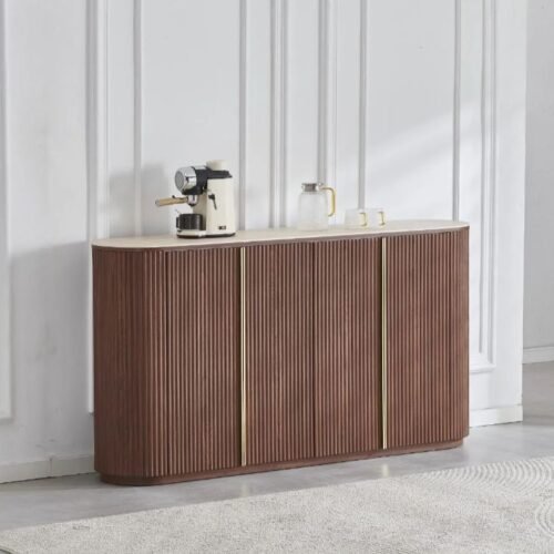 BUFFET CALYPSO – TRAVERTIN CÉRAMIQUE & NOYER