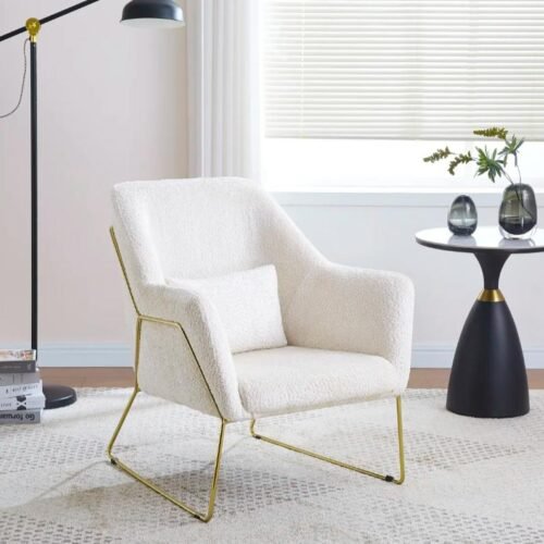FAUTEUIL BASKA – PIEDS GOLD & LAINE BEIGE