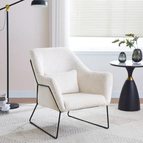 FAUTEUIL BASKA – MÉTAL NOIR & LAINE BEIGE