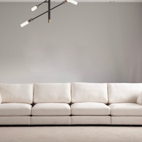 Canapé Julia Modulable Velours Blanc cassé 4+1 Pouf