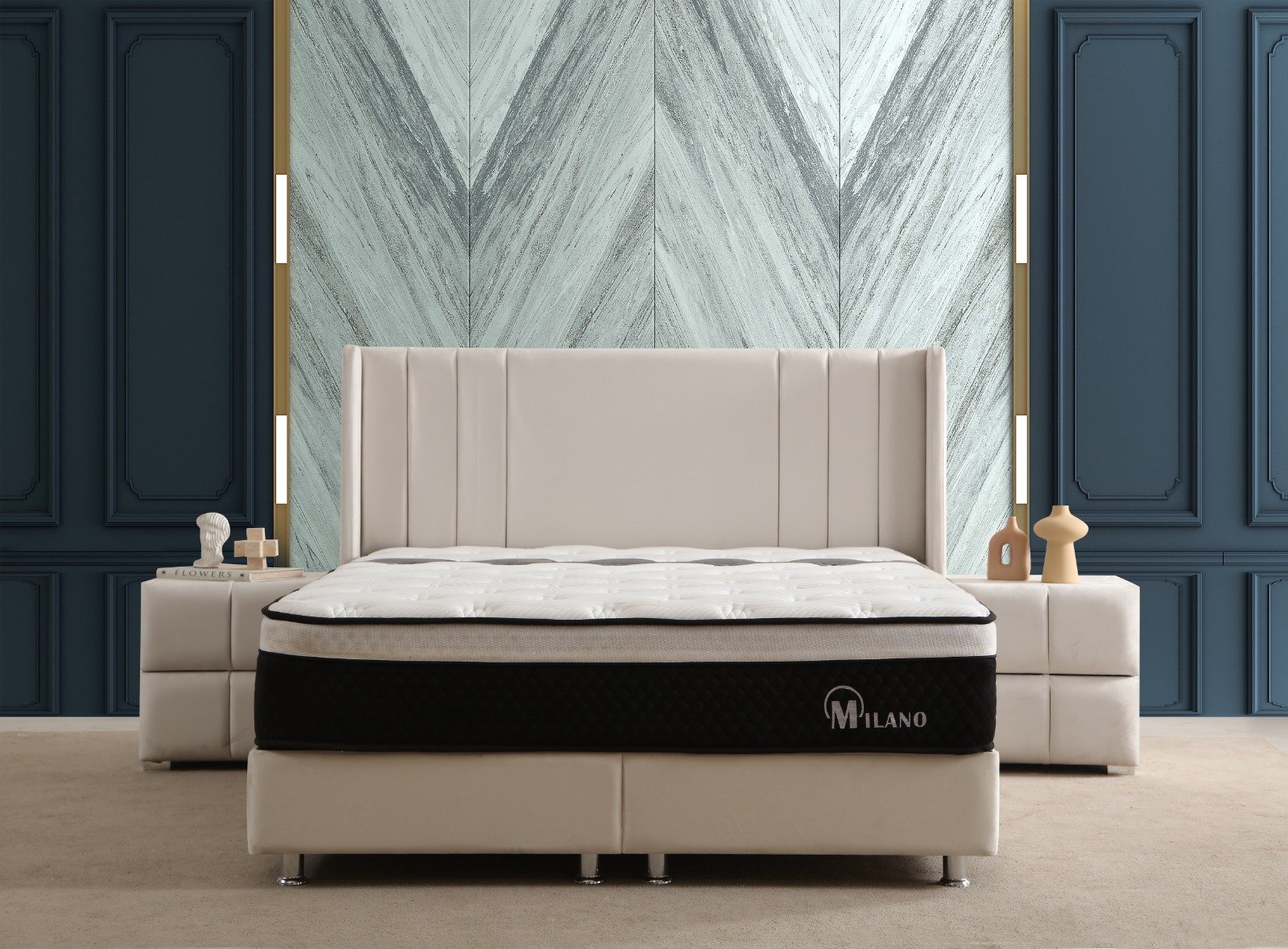 Lit Coffre ALMA BLANC CASSE - Velours - Image 5