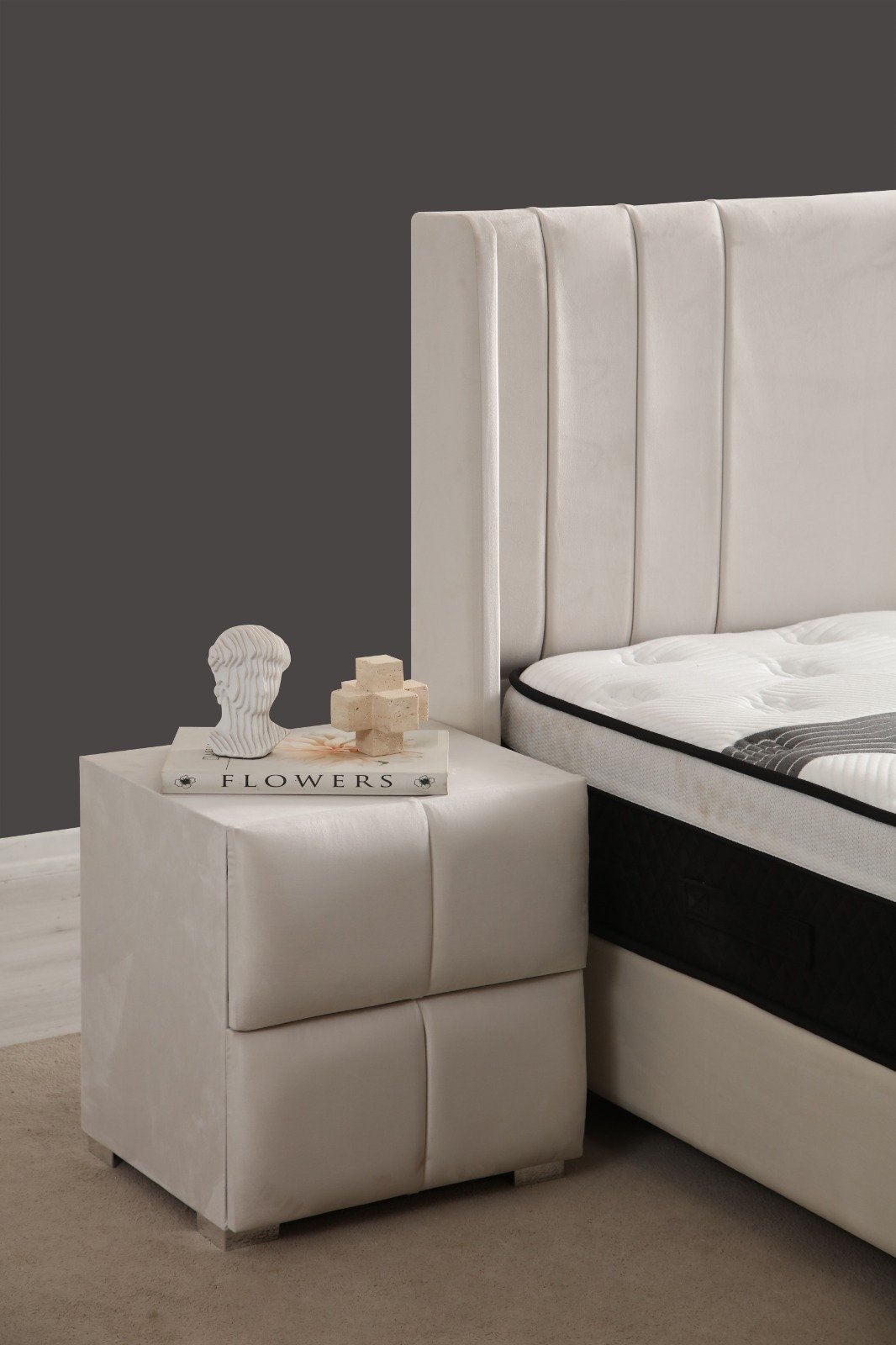 Lit Coffre ALMA BLANC CASSE - Velours - Image 7