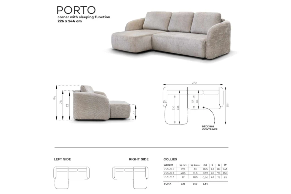 Canapé D'angle convertible Porto Marbella Blanc Cassé - Image 6