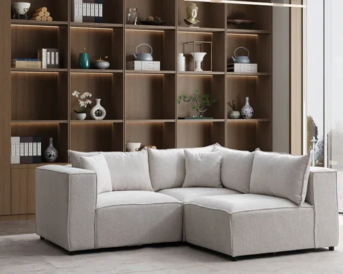 Canapé Elégance Chenille Modulable Blanc cassé 3+1 Pouf